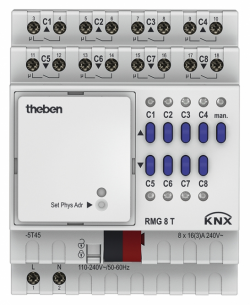 Актуатор универсальный RMG 8 T KNX, базовый модуль, 8 реле/4 привода, расширение до 24 модулей, на DIN рейку