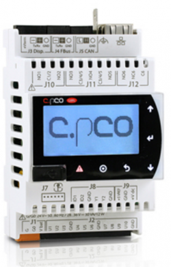 Свободнопрограммируемый контроллер c.pCO MINI, PANEL HIGH-END, USB, EXV, ETH, FB, CAN, NFC, монтаж в панель с тыльной стороны, со встроенным дисплеем