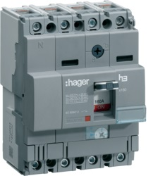 Автоматический выключатель, для выключателей Х160, 4 полюса, регулируемый тепловой и фиксированный магнитный расцепитель,160-100A, 40кА, до 415В АС