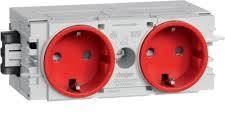 Розетка Schuko Ecoline двукратная, 16A, 230В АС, в С-профиль, цвет гнёзд красный RAL3020