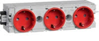 Розетка Schuko Ecoline тройная, 16A, 230В АС, в С-профиль, цвет гнёзд красный RAL3020