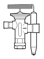 Клапан терморегулирующий TZ 2 т R407C, внутренее выравнивание, угловой, под отбортовку 3/8-под отбортовку 1/2