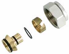 Фитинг, обжимное кольцо и соединительная гайка для полимерных труб (PEX), Ру 6 бар, Тмакс 95С, внутренняя резьба G 3/4, диаметр 17x2 мм