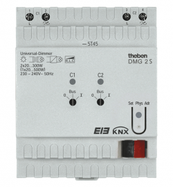 Диммер универсальный DMG 2 S KNX Mix, базовый модуль, 2-канальный, расширение до 6 каналов, монтаж на  DIN рейку, IP20