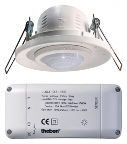 Датчик движения LUXA 103-360/2, 2 канала, потолочный, врезной монтаж, угол 360°, зона до 7 м, IP 40