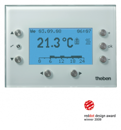 Комнатный термостат VARIA 826 KNX-WH, встроенный шинный контроллер, управление 2 системами отопления, 1 системой охлаждения, таймер, белое стекло