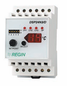 Дисплейный блок для 3-х датчиков температуры типа NTC, 3х(0…10В), монтаж на DIN-рейку, IP20